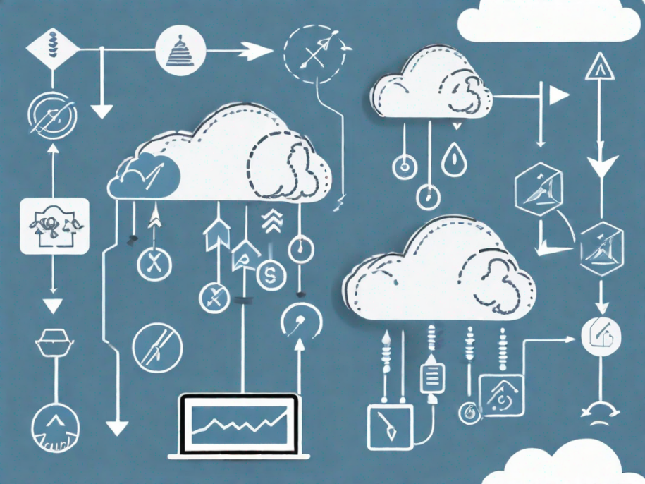 Cloud-based software icons connected by arrows to symbols representing interest