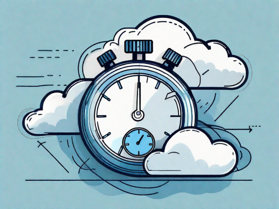 A cloud symbolizing saas (software as a service) with a stopwatch on it